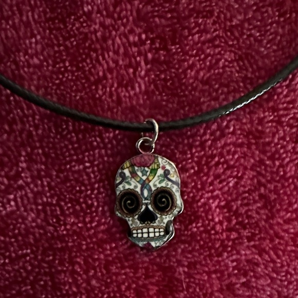 Skull Pendant Necklace with Black Cord - Picture 2 of 3